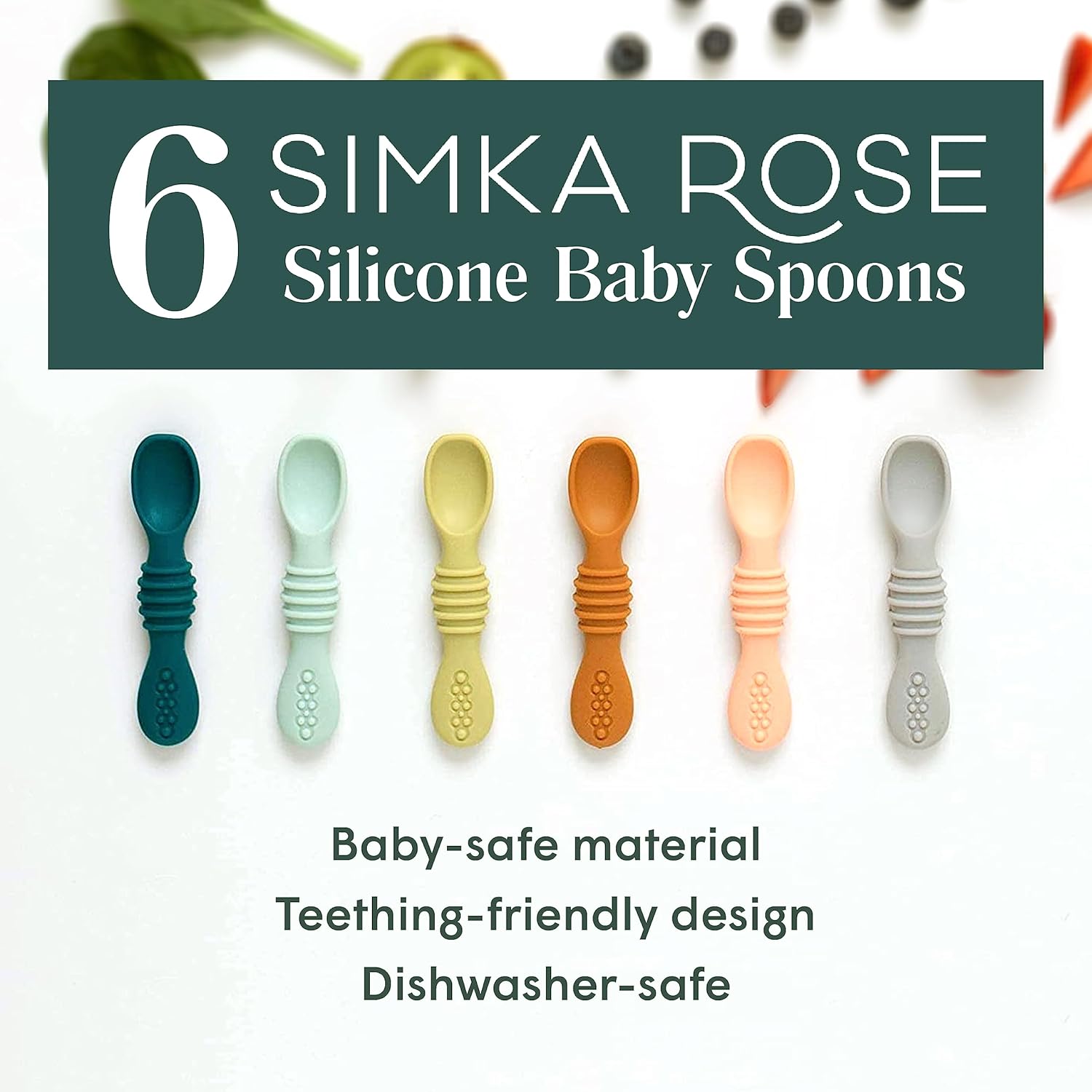 Simka Rose Silicone Baby Spoons Self Feeding 6 Months - First Stage Infant Spoons for Babies & Toddlers- Baby Led Weaning Spoons Set of 6- Easy on Gums Food Training Utensils Dishwasher Microwave Safe-1