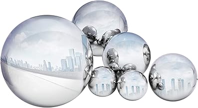 GloBrite 6 Pcs Garden Gazing Ball - 50-150mm Stainless Steel Mirror Polished Reflective Hollow Ball Ornament Sphere Globe for Home Outdoor Christmas Decorations (Set of 6 Pcs)