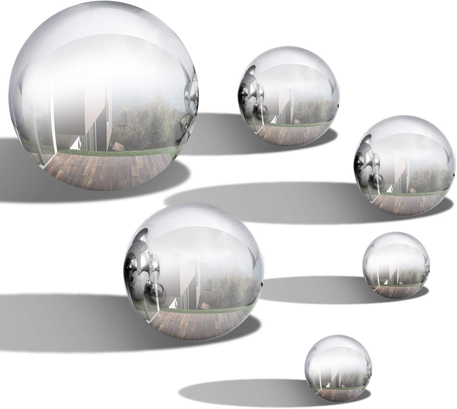 GloBrite 6 Pcs Garden Gazing Ball - 50-150mm Stainless Steel Mirror Polished Reflective Hollow Ball Ornament Sphere Globe for Home Outdoor Christmas Decorations (Set of 6 Pcs)-1