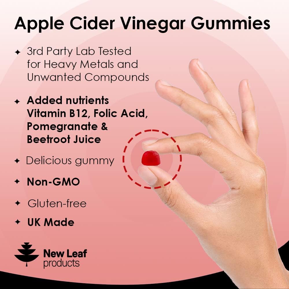 Apple Cider Vinegar Gummies Vegan With The Mother High Strength + Vitamin B12 Folate Pomegranate & Beetroot – Fresh Pure Unfiltered Vinegar Not Powder Apple Cider Vinegar Gummy 1 Per Serving-1