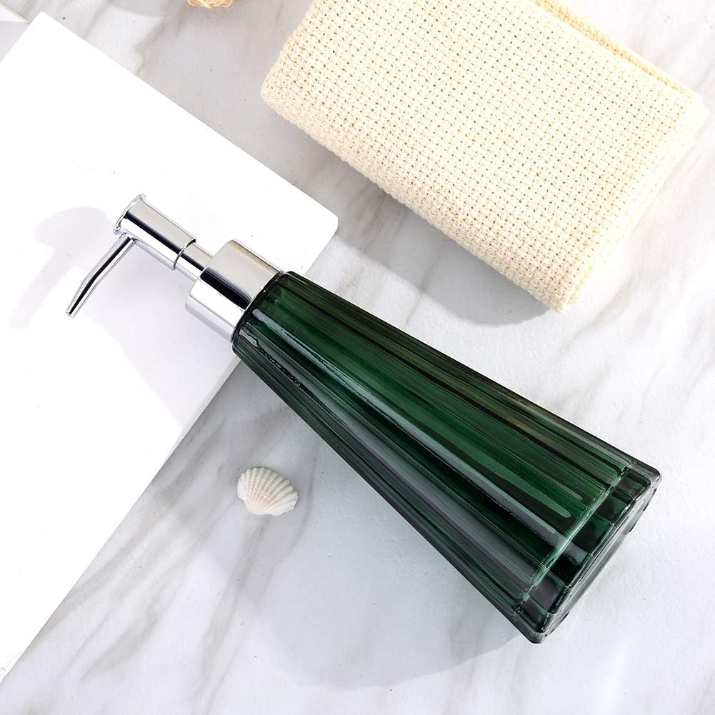 YunNasi Glass Soap Dispenser with Pump, Refillable Liquid Hand Soap Dish Soap Dispensers for Bathroom Counter, Kitchen Sink (Dark green)-2