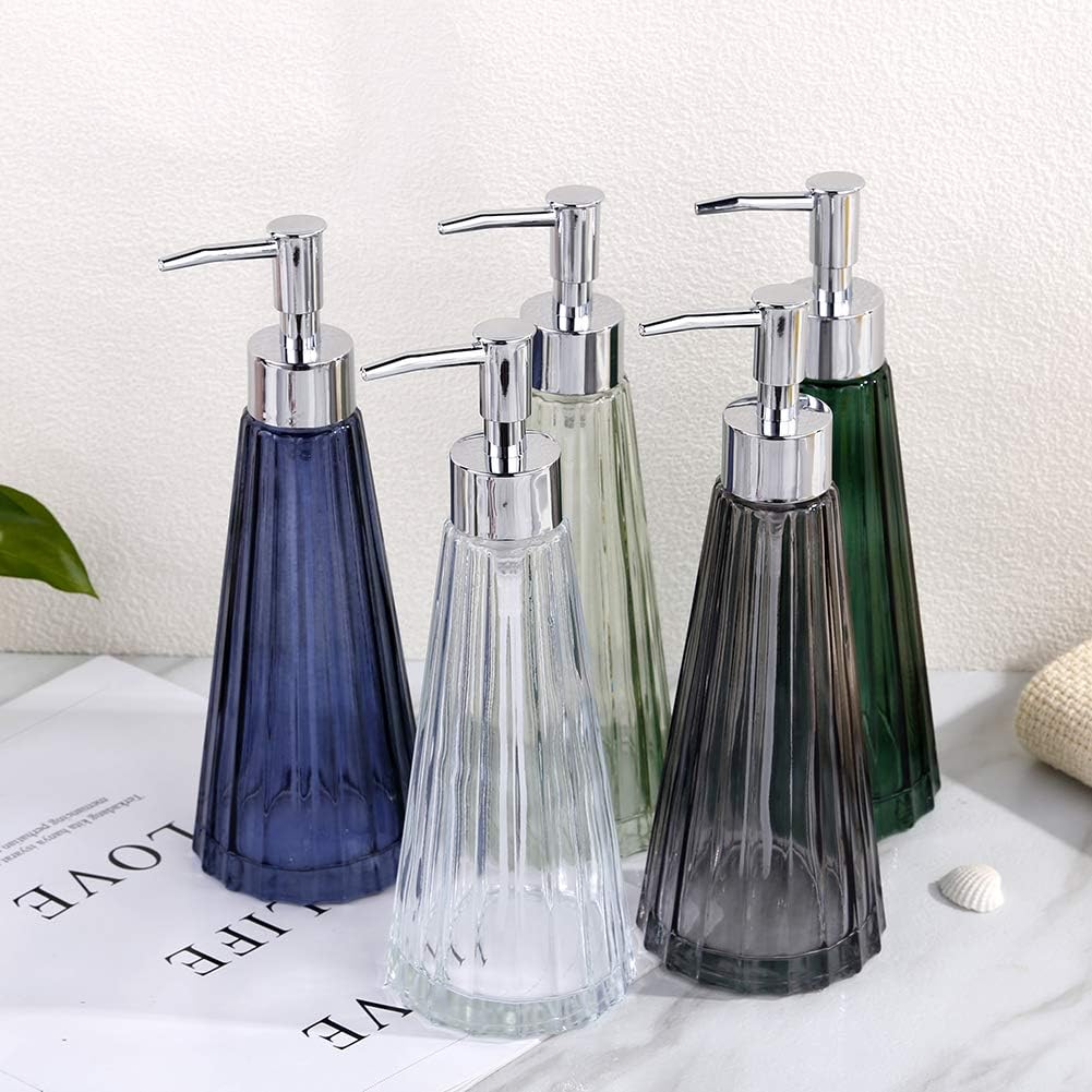 YunNasi Glass Soap Dispenser with Pump, Refillable Liquid Hand Soap Dish Soap Dispensers for Bathroom Counter, Kitchen Sink (Dark green)-4