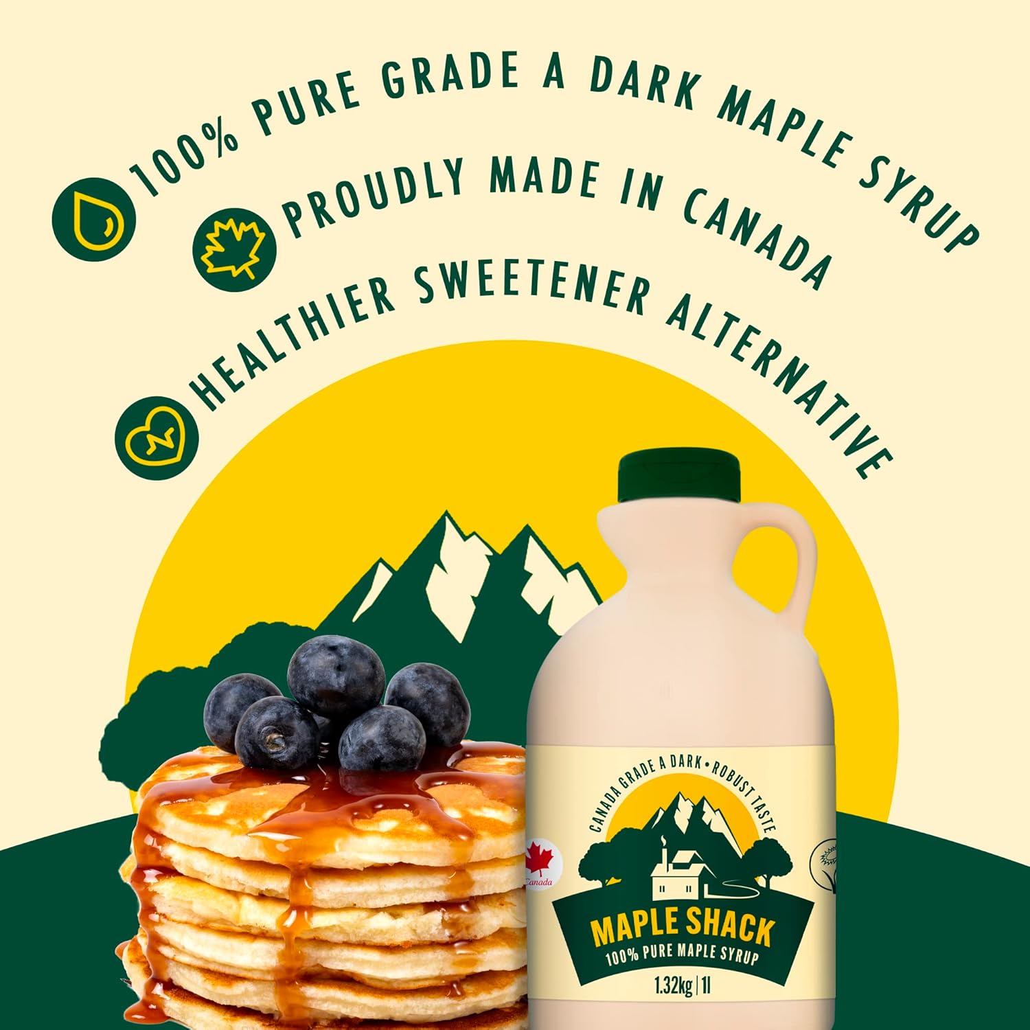 Maple Shack 100% Pure Canadian Maple Syrup 1l - Grade A, Dark Maple Syrup with Caramel Taste - Ideal for Pancakes, Waffles and Baking - 1.32kg-3