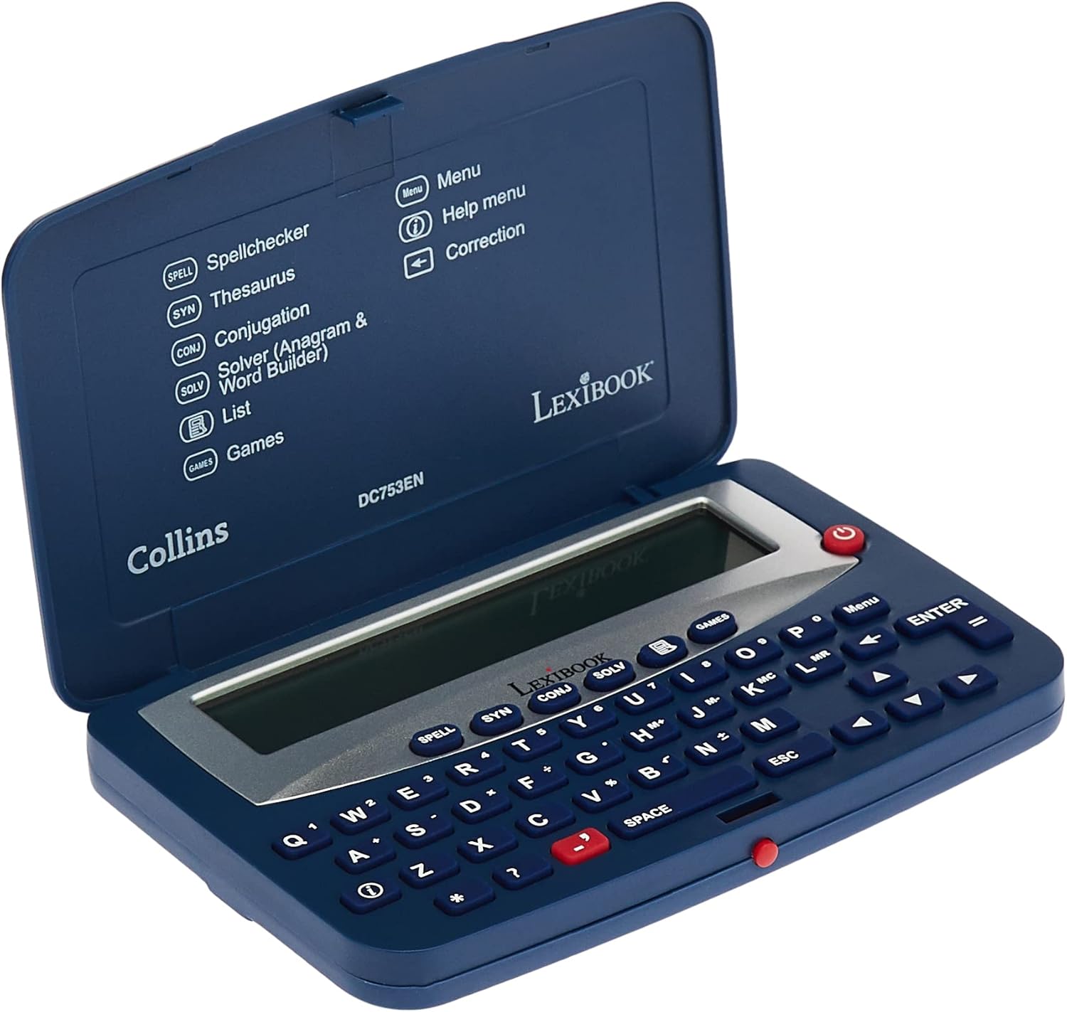 Lexibook DC753EN Electronic Pocket Spellchecker, Thesaurus, Crossword, Conjugation, Anagram Solver, Words Games, with Battery, Blue/White-0