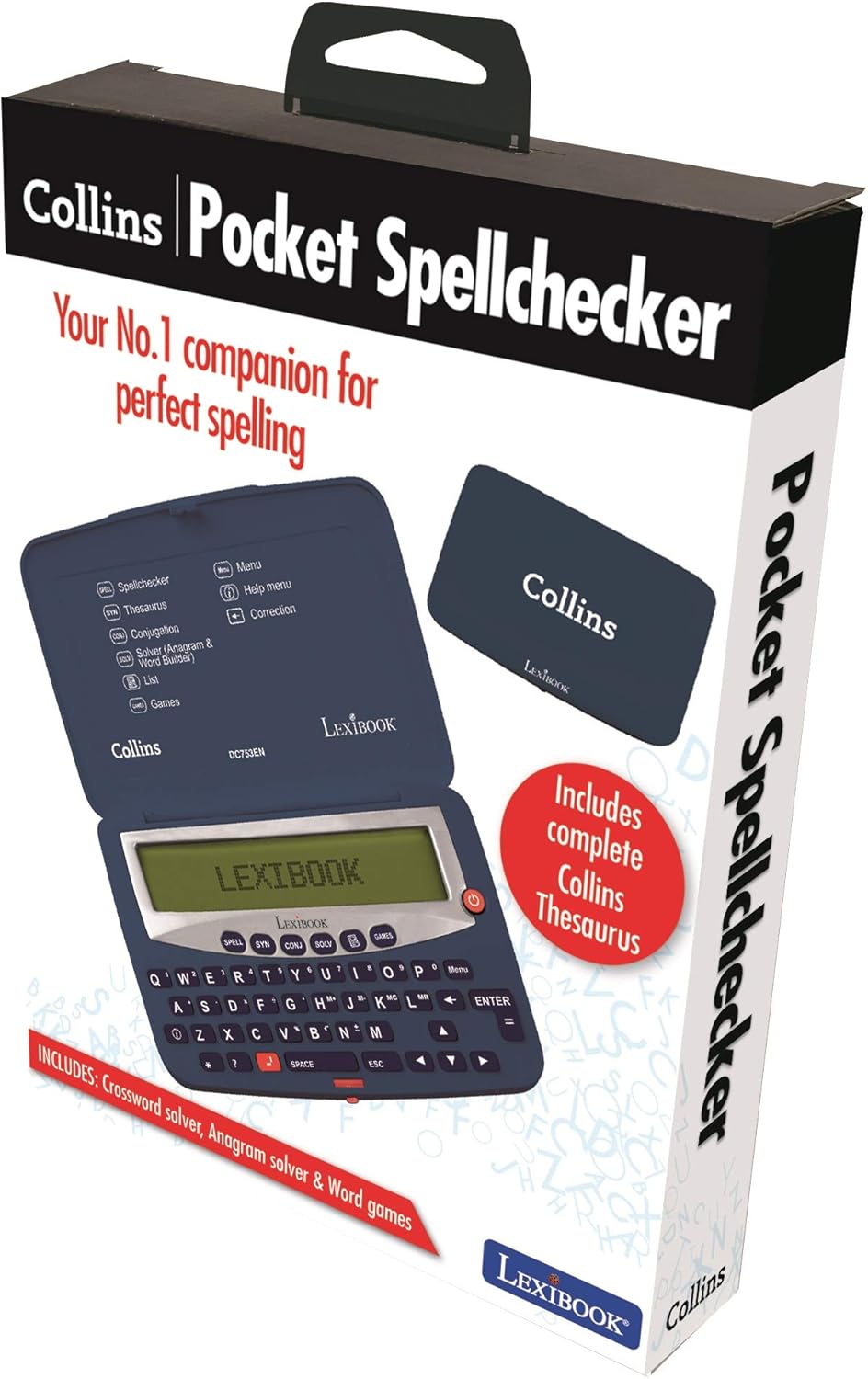 Lexibook DC753EN Electronic Pocket Spellchecker, Thesaurus, Crossword, Conjugation, Anagram Solver, Words Games, with Battery, Blue/White-6