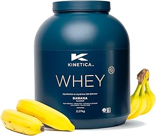 Kinetica Banana Whey Protein Powder | 2.27kg | 23g Protein per Serving | 75 Servings | Sourced from EU Grass-Fed Cows | Superior Mixability & Taste