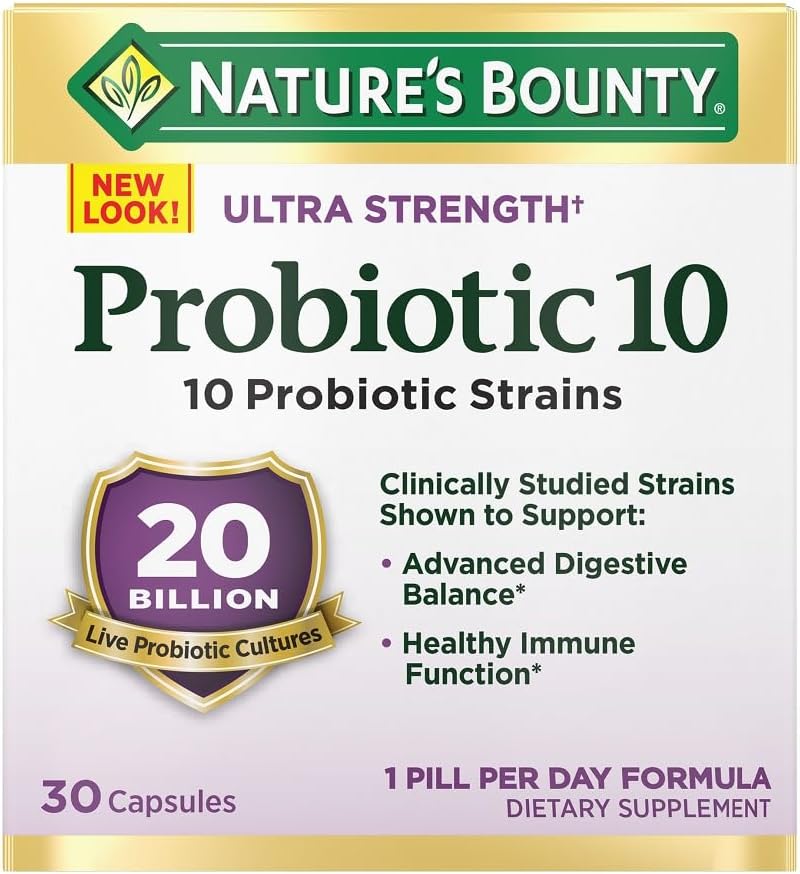 Nature’s Bounty Probiotic 10, Ultra Strength Daily Probiotic Supplement, Support for Digestive, Immune and Upper Respiratory Health, 1 Pack, 30 Capsules-0