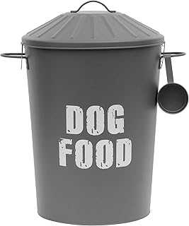 simpahome 60L Extra Large Metal Vintage Retro Styled Dry Dog Food Storage Bin Container with Scoop - Slate Grey.