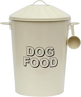 simpahome 60L Extra Large Metal Vintage Retro Styled Dry Dog Food Storage Bin Container with Scoop - Antique Cream.