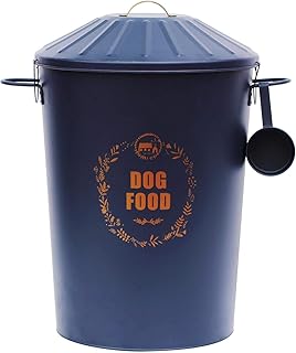 simpahome 60L Extra Large Metal Vintage Retro Styled Dry Dog Food Storage Bin Container with Scoop - Royal Blue & Gold.