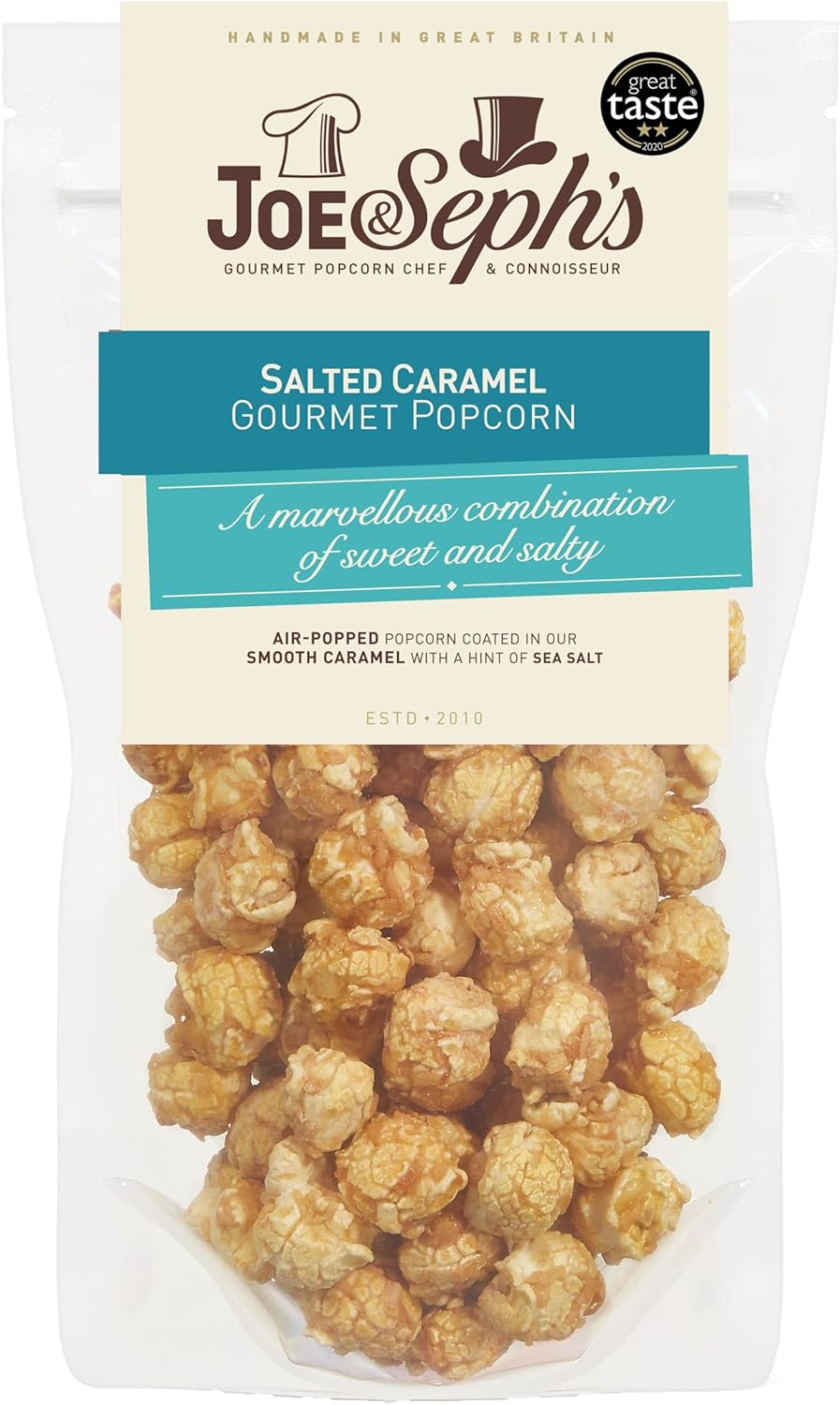 Joe & Sephs Salted Caramel Popcorn (1 x 80g) | Gourmet Air-Popped Popcorn, 2 Stars-Great Taste Award Winner in 2020, Handmade in UK All Natural Ingredients-0