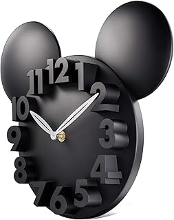 Lafocuse 3D Cute Black Wall Clock for Kids Room Boys, Modern Design Decorative Cartoon Clock for Bedroom Nursery Classroom,Height:12 Inch