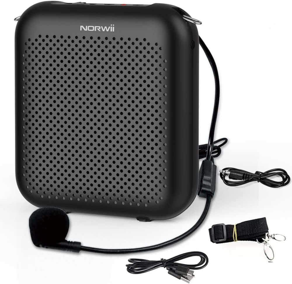 NORWII S358 Portable 2000mAH Rechargeable Voice Amplifier with Wired Microphone Headset & Waistband, Personal Microphone and Speaker for Teachers Tour Guides ect (Black)-0