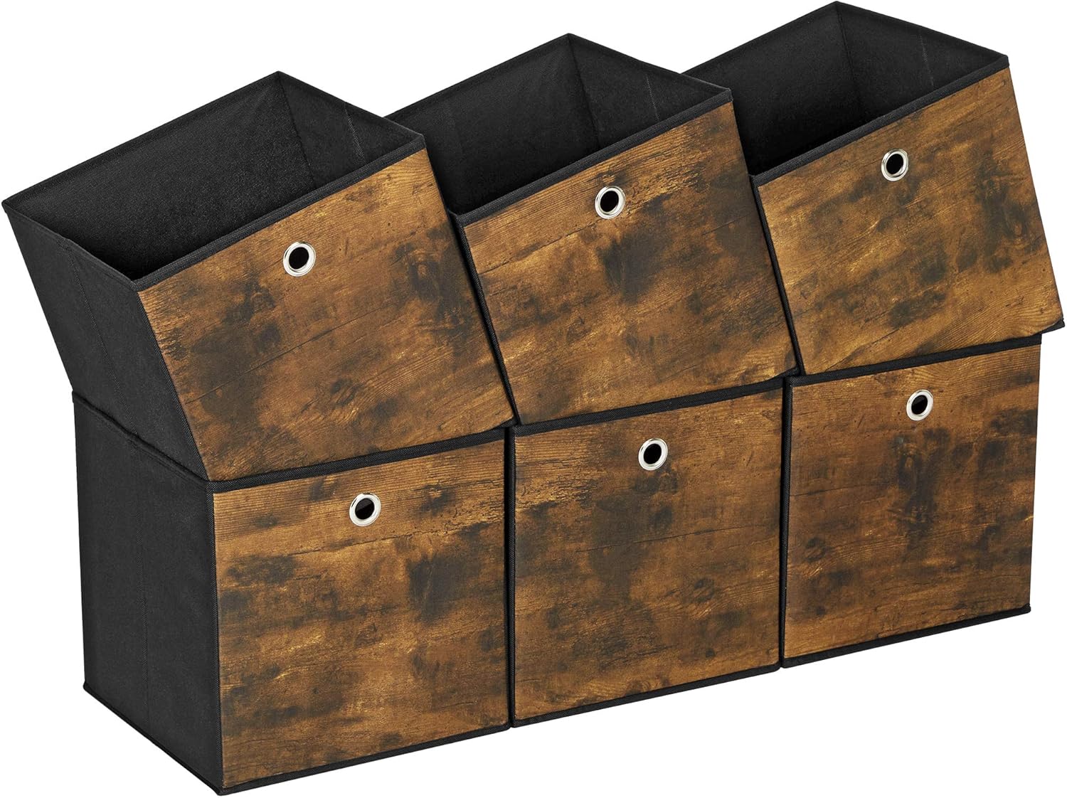 SONGMICS RFB102B01 Storage Box, Set of 6, Box with Handle, Non-woven and Oxford Fabric, 30 x 30 x 30 cm, Suitable for Cubic Furniture, Foldable, Clothes, Rustic Brown and Black-8