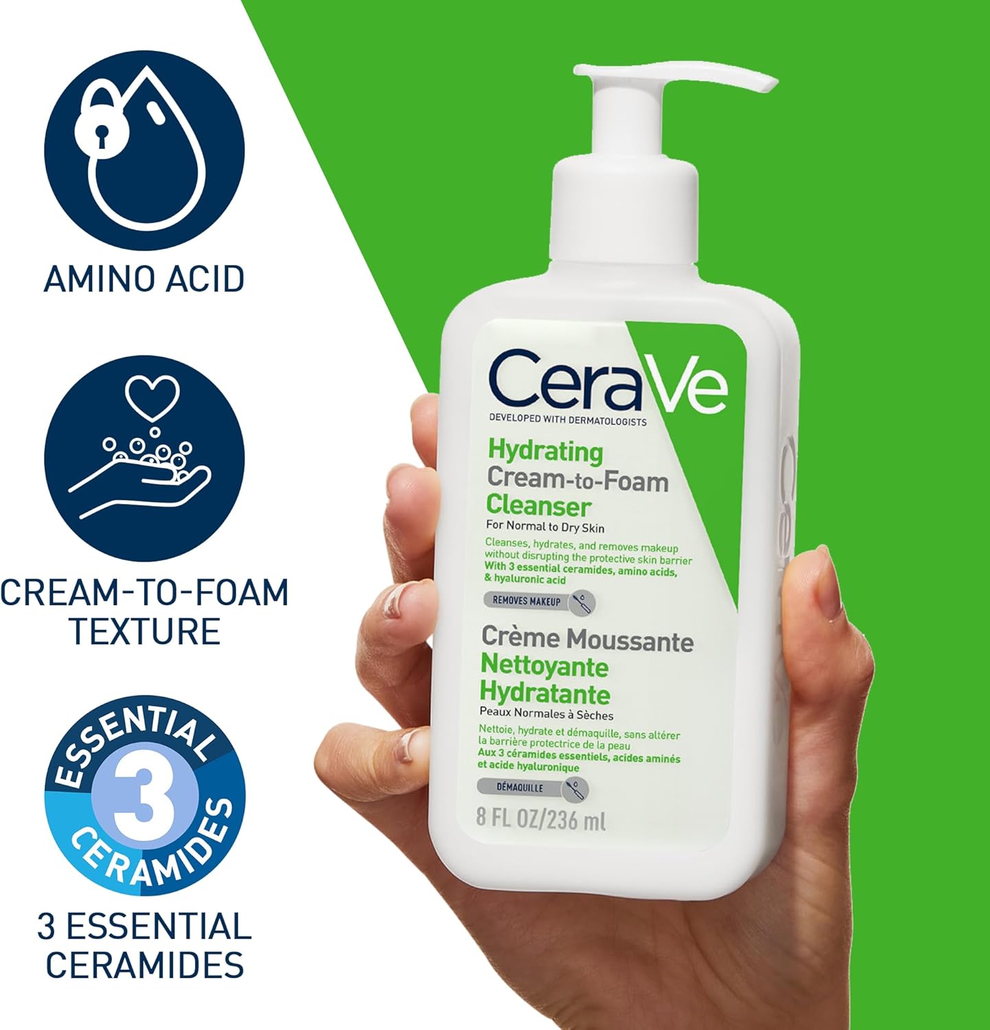 CeraVe Cream-to-Foam Cleanser with Amino Acids for Normal to Dry Skin 236ml-3