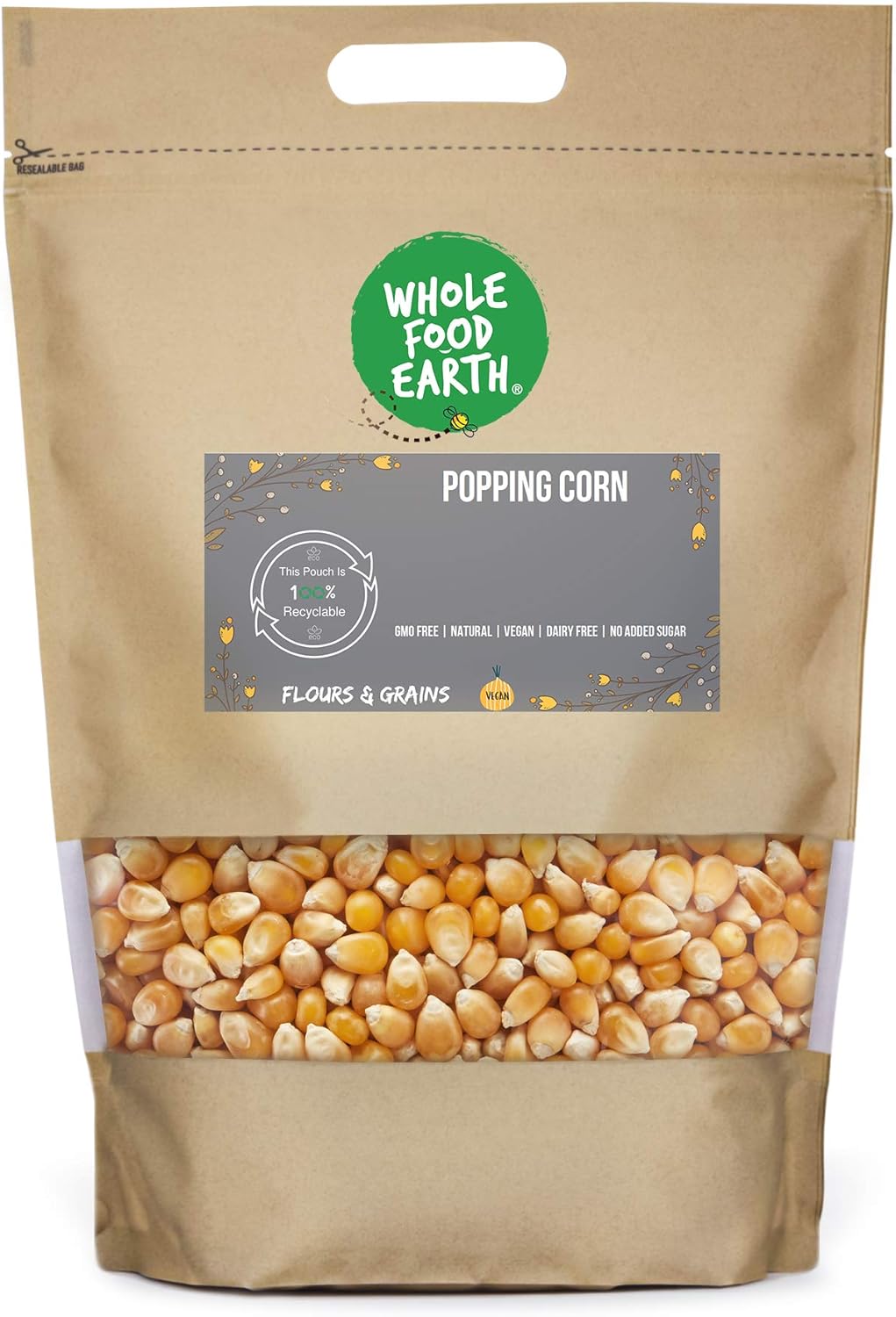 Wholefood Earth Popping Corn 1 kg | GMO Free | Natural-0