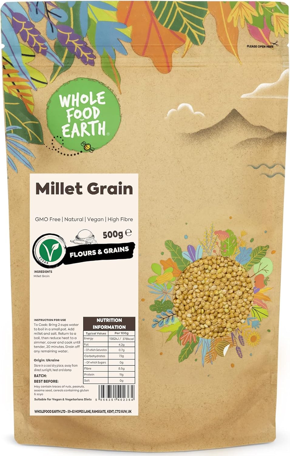 Wholefood Earth Millet Grain 500 g | GMO Free | Natural | High Fibre-0