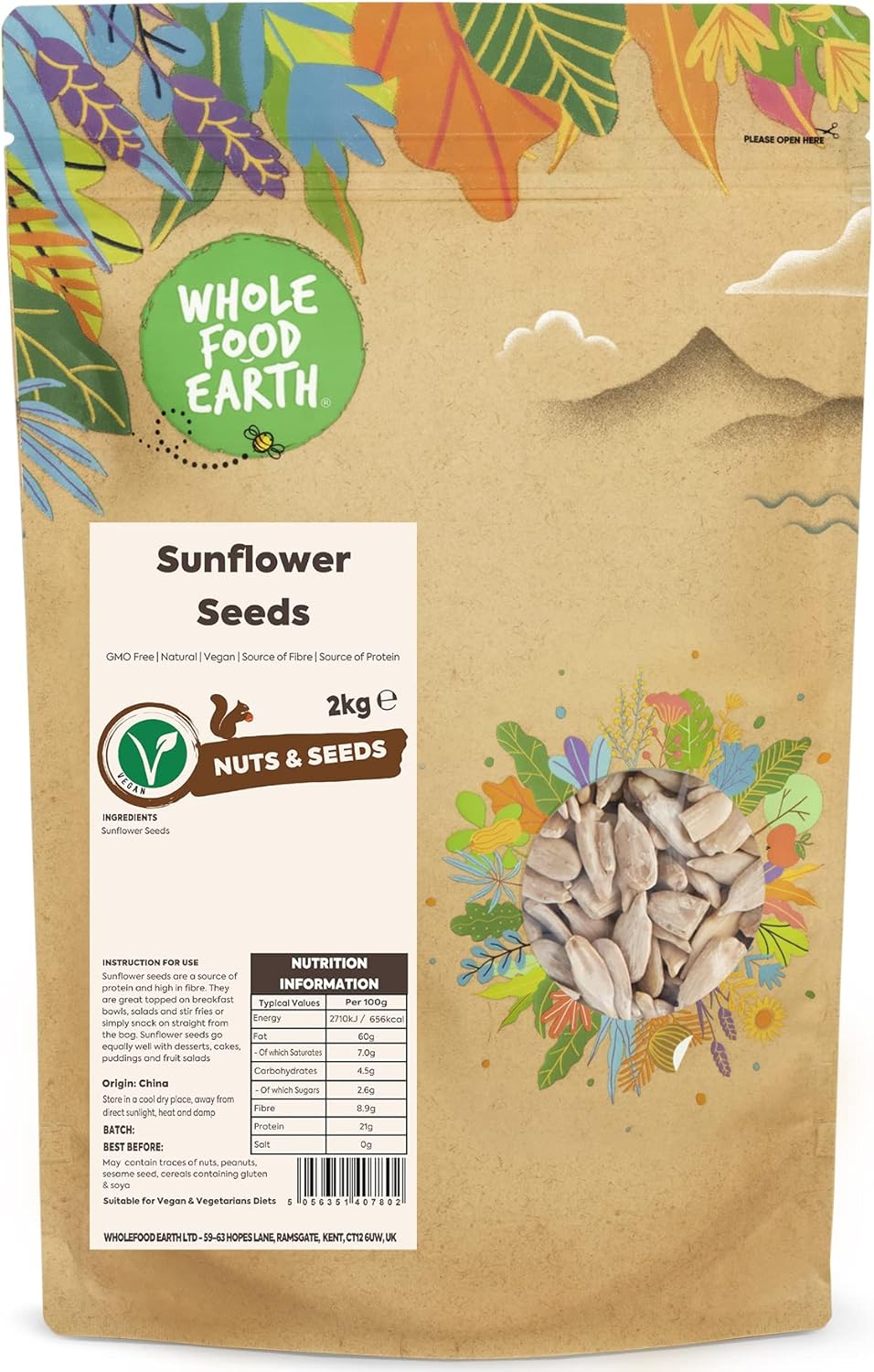 Wholefood Earth Sunflower Seeds 2 kg | GMO Free | Natural | Source of Fibre | Source of Protein-0