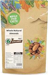 Wholefood Earth Whole Natural Almonds 1 kg | GMO Free | Natural | High Fibre | Source of Protein