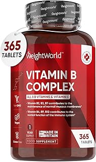 Vitamin B Complex High Strength - 365 Vegan Tablets (1 Year Supply) - Blend of 8 B Vitamins & Vitamin C - One A Day - No Fillers - Folic Acid, Biotin, B1, B2, B3, B5, B6, Vitamin B12 Supplement