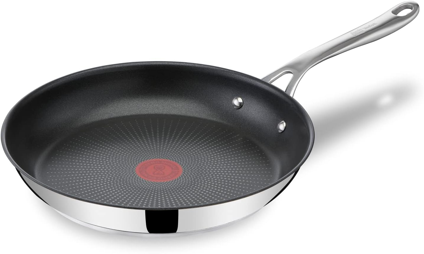 Tefal Jamie Oliver Cook's Direct Frying Pan 28cm Non-Stick Stainless Steel, Heat Indicator, Riveted Safe-Grip Handle, Induction Hob Compatible, E3040644-0