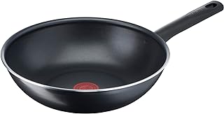 Tefal 28 cm wok pan, 6 to 8 people, No induction, Non-stick coating, Resistant, Easy to clean, High performance, Thermo-Signal, Made in France, Day By Day B56419AZ, Black/White