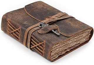 LEATHER VILLAGE Vintage Leather Journal – 200 Handmade Vintage Deckle Edge Paper – Leather bound Journal For Women Men – Vintage Key Closure - Book of Shadows - Cappuccuno Brown - 8X6 inches (A5)