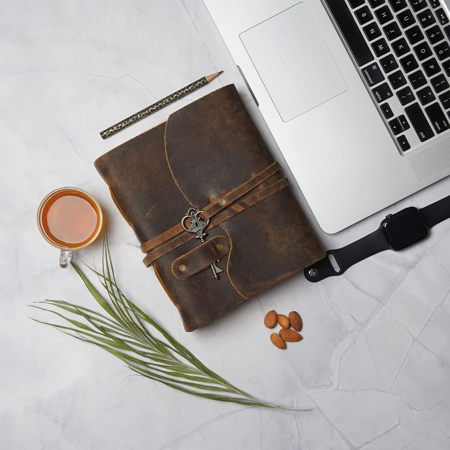 LEATHER VILLAGE Vintage Leather Journal – 200 Handmade Vintage Deckle Edge Paper – Leather bound Journal For Women Men – Vintage Key Closure - Book of Shadows - Cappuccuno Brown - 8X6 inches (A5)-4