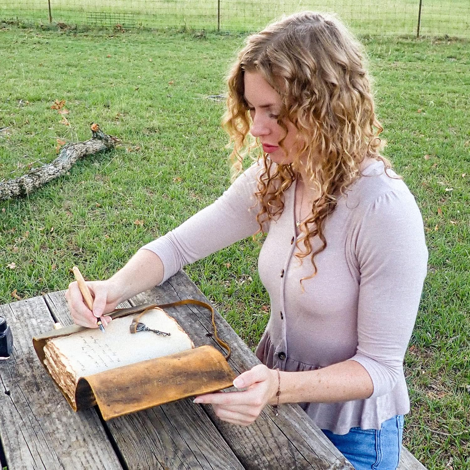 LEATHER VILLAGE Vintage Leather Journal – 200 Handmade Vintage Deckle Edge Paper – Leather bound Journal For Women Men – Vintage Key Closure - Book of Shadows - Cappuccuno Brown - 8X6 inches (A5)-7