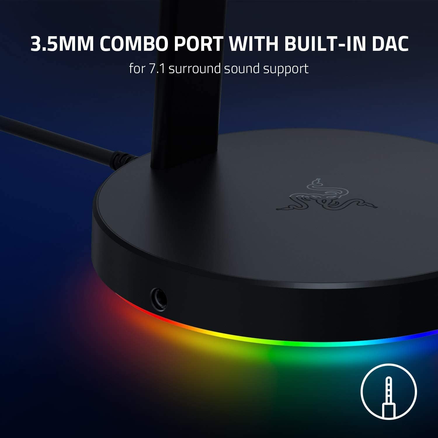 Razer Base Station V2 Chroma - Chroma Enabled Headset Stand with 3.1 USB Hub and 7.1 Surround Sound (2 USB 3.1 Ports, Intergrated Headset Stand, Non-Slip Base, Chroma RGB) Black-1