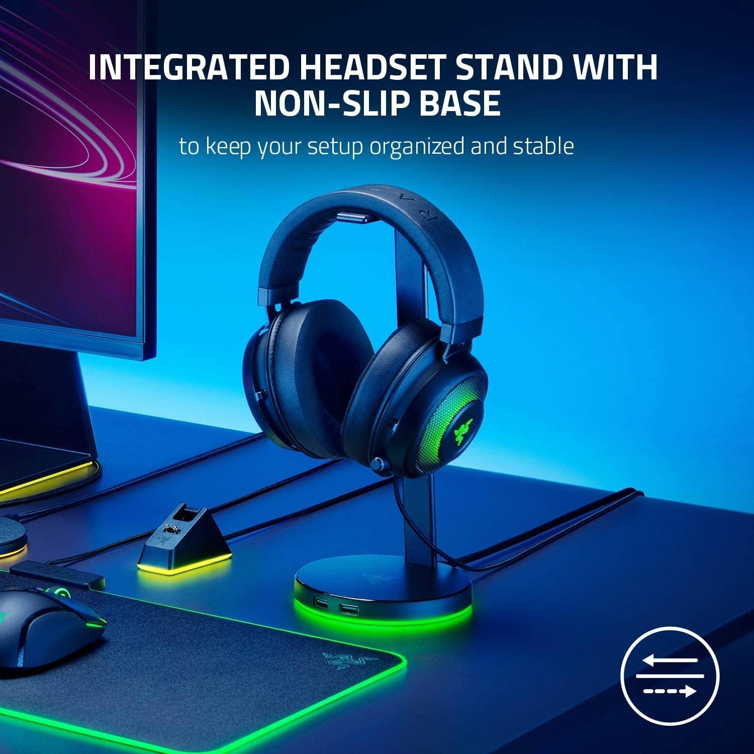 Razer Base Station V2 Chroma - Chroma Enabled Headset Stand with 3.1 USB Hub and 7.1 Surround Sound (2 USB 3.1 Ports, Intergrated Headset Stand, Non-Slip Base, Chroma RGB) Black-3