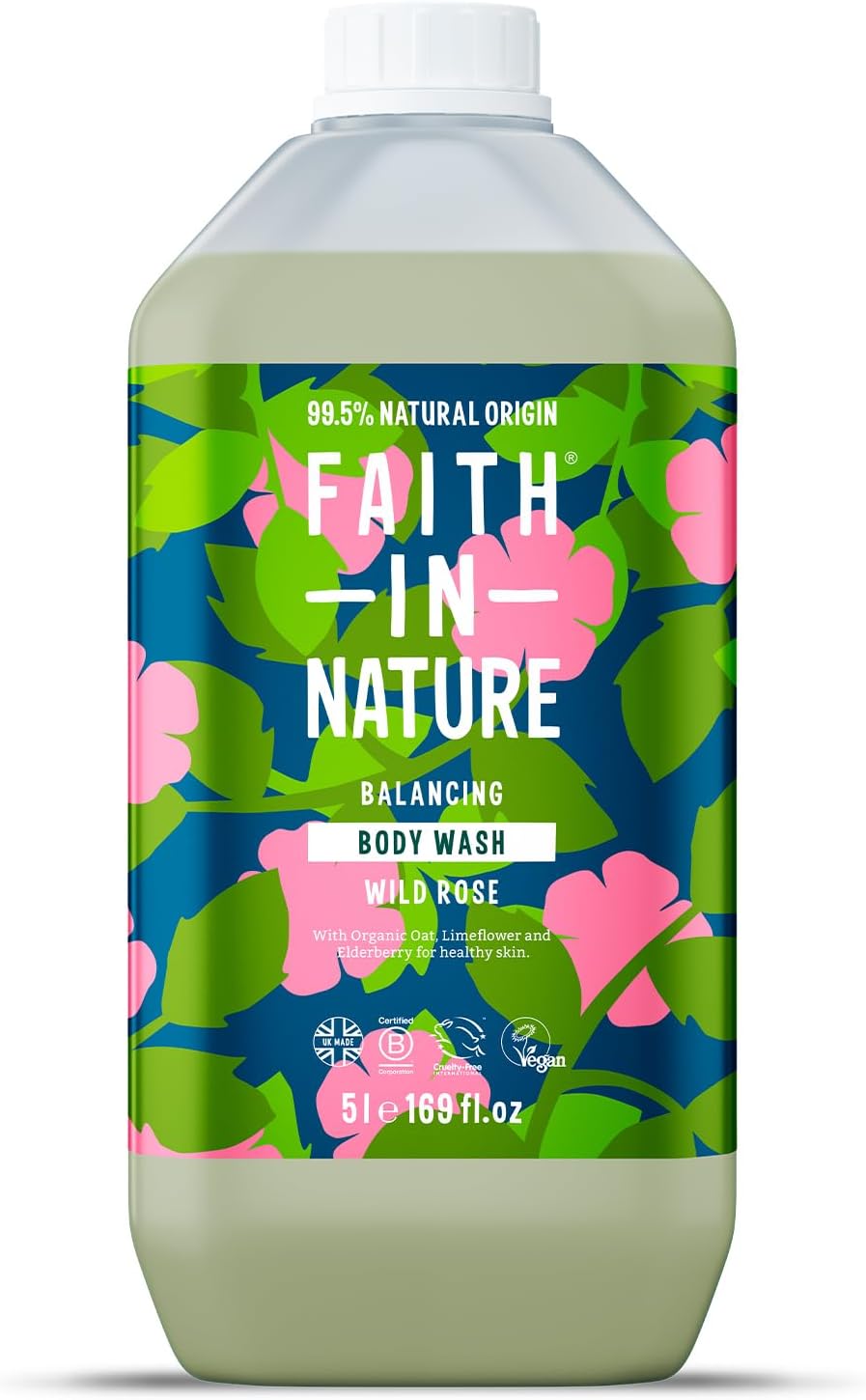 Faith In Nature Natural Wild Rose Body Wash, Balacing Shower Gel, Vegan & Cruelty Free, No SLS or Parabens, 5L Refill Pack-0