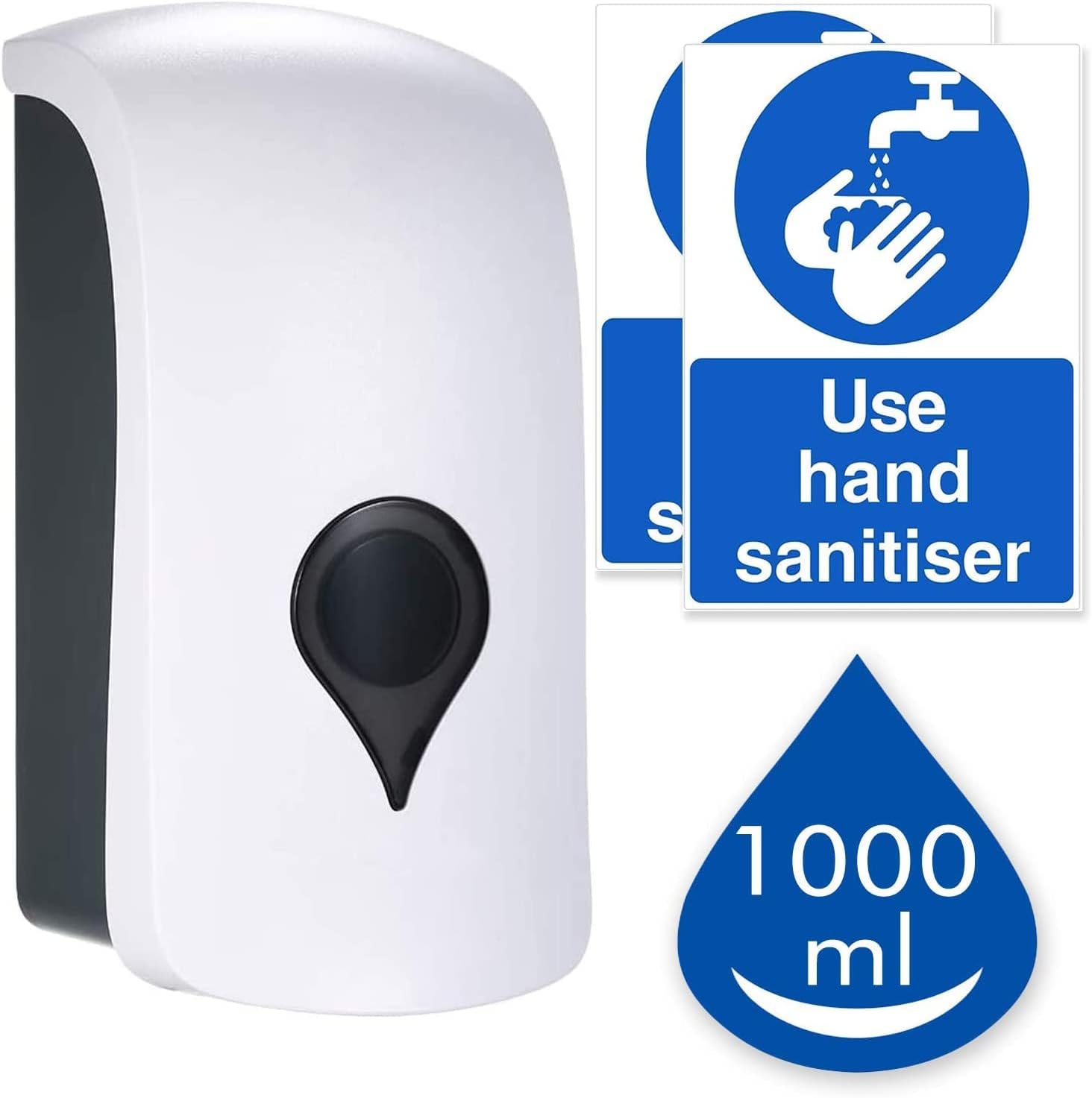 1000ml Wall Mounted Soap Dispenser, Manual Shower Gel Liquid Shampoo Sanitizer Dispenser Holder for Business, Hotel, Office, Home, Healthcare Facilities, With 2 Pcs USE HAND SANITISER Sign Sticker-0