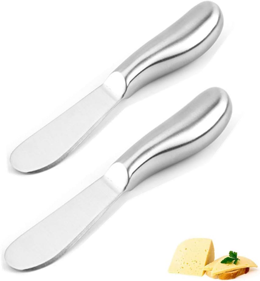 A/N Butter Knife Cheese Spreader Stainless Steel Easy Spread with Ergonomic Handle 14x2cm 2pcs-0