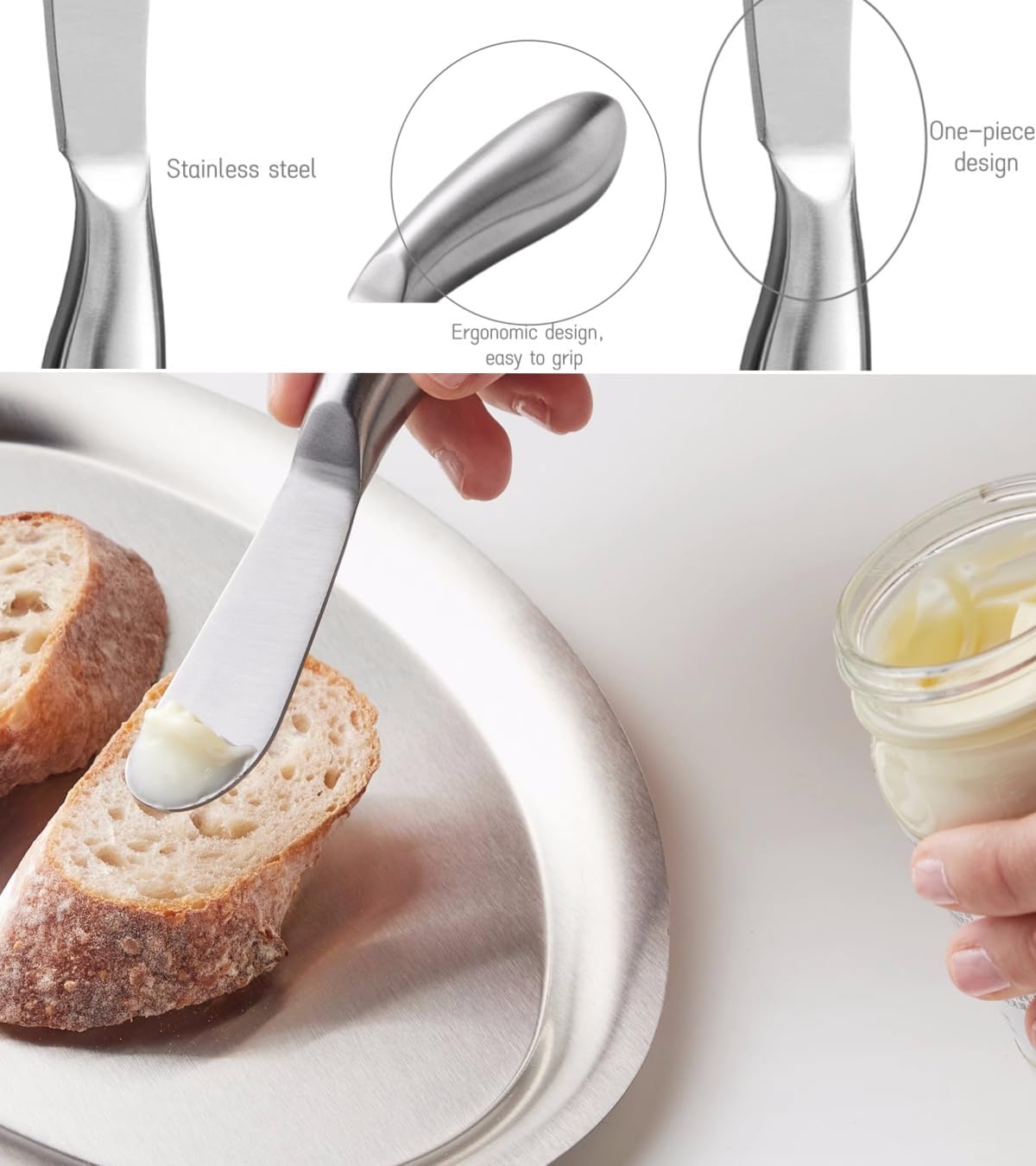 A/N Butter Knife Cheese Spreader Stainless Steel Easy Spread with Ergonomic Handle 14x2cm 2pcs-1