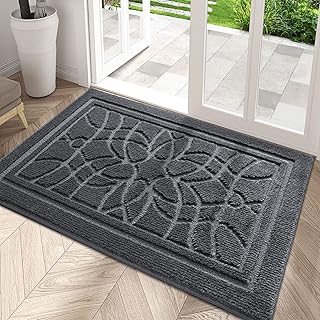 DEXI Front Door Mat for Home Entrance, 20"x32" Non-Slip Absorbent Floor Mats Low-Profile Washable Doormat for Entryway, Garage, Patio, Dark Gray