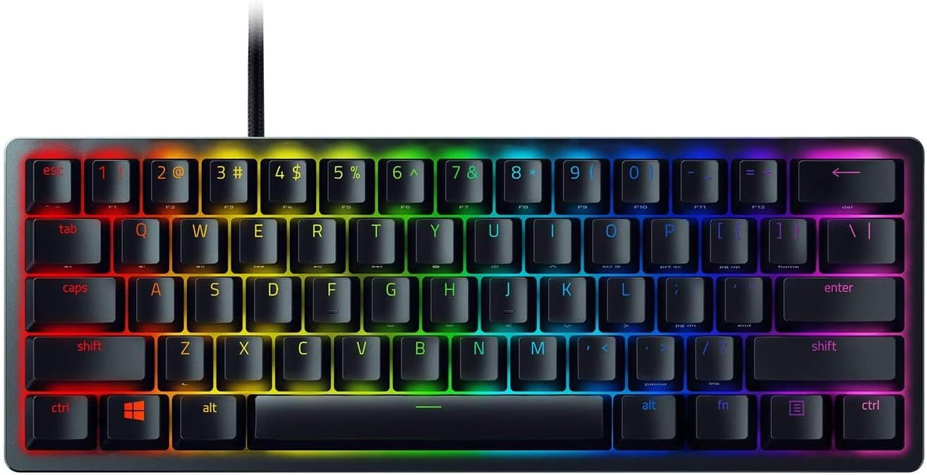 Razer Huntsman Mini (Red Switch) - 60% Compact Gaming Keyboard (Linear Optical-Mechanical Switches, Doubleshot PBT Keycaps, Detachable USB-C Cable) UK Layout | Black-0