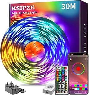 KSIPZE 30m Led Strip Lights RGB Music Sync Color Changing, Led Lights with Smart App Control Remote, Led Lights for Bedroom Lighting Flexible Home Decoration