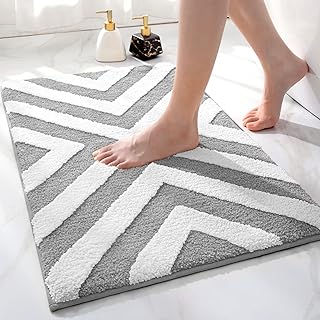 DEXI Bath Mat 40 x 60 cm, Non Slip Bathroom Mat Soft and Water Absorbent Bath Rug, Machine Washable Durable Floor Mat, Light Grey