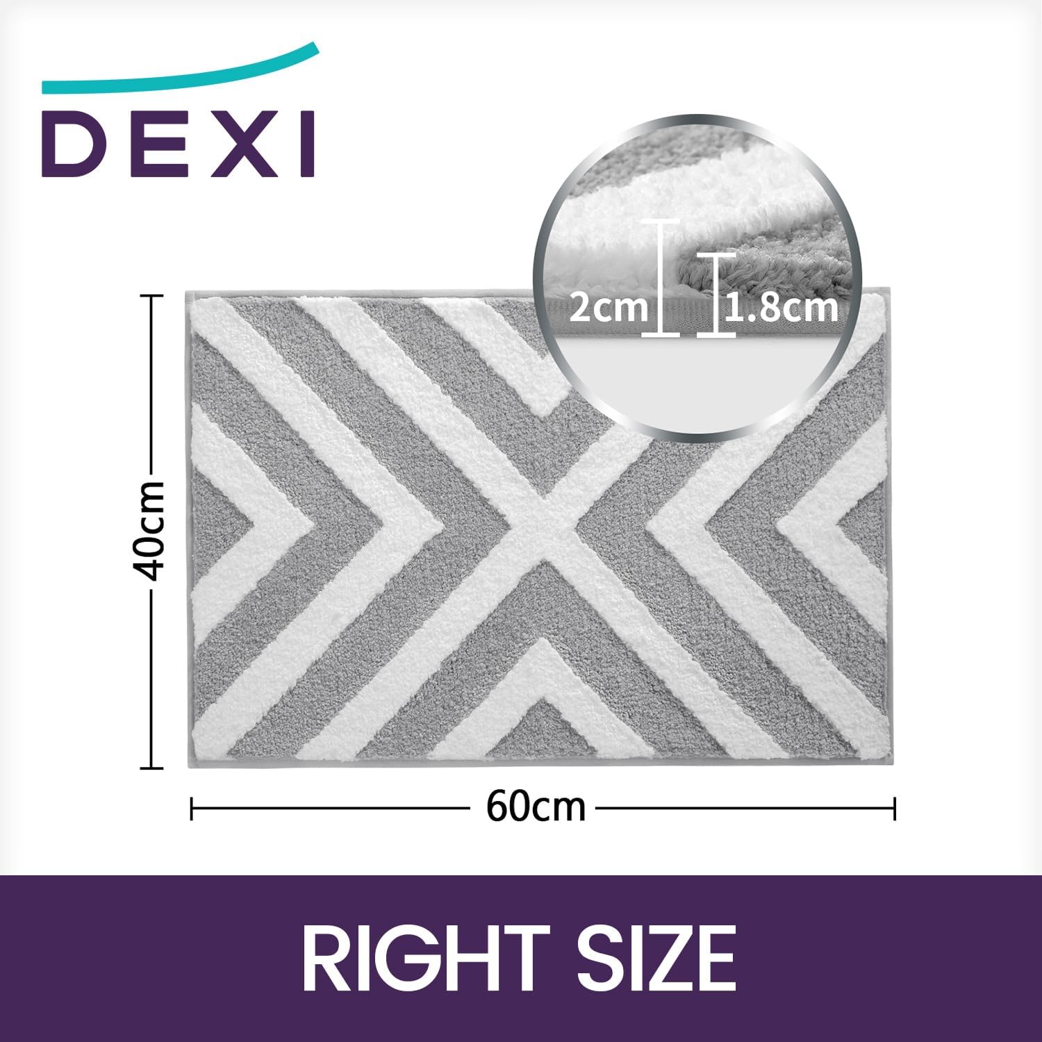 DEXI Bath Mat 40 x 60 cm, Non Slip Bathroom Mat Soft and Water Absorbent Bath Rug, Machine Washable Durable Floor Mat, Light Grey-1