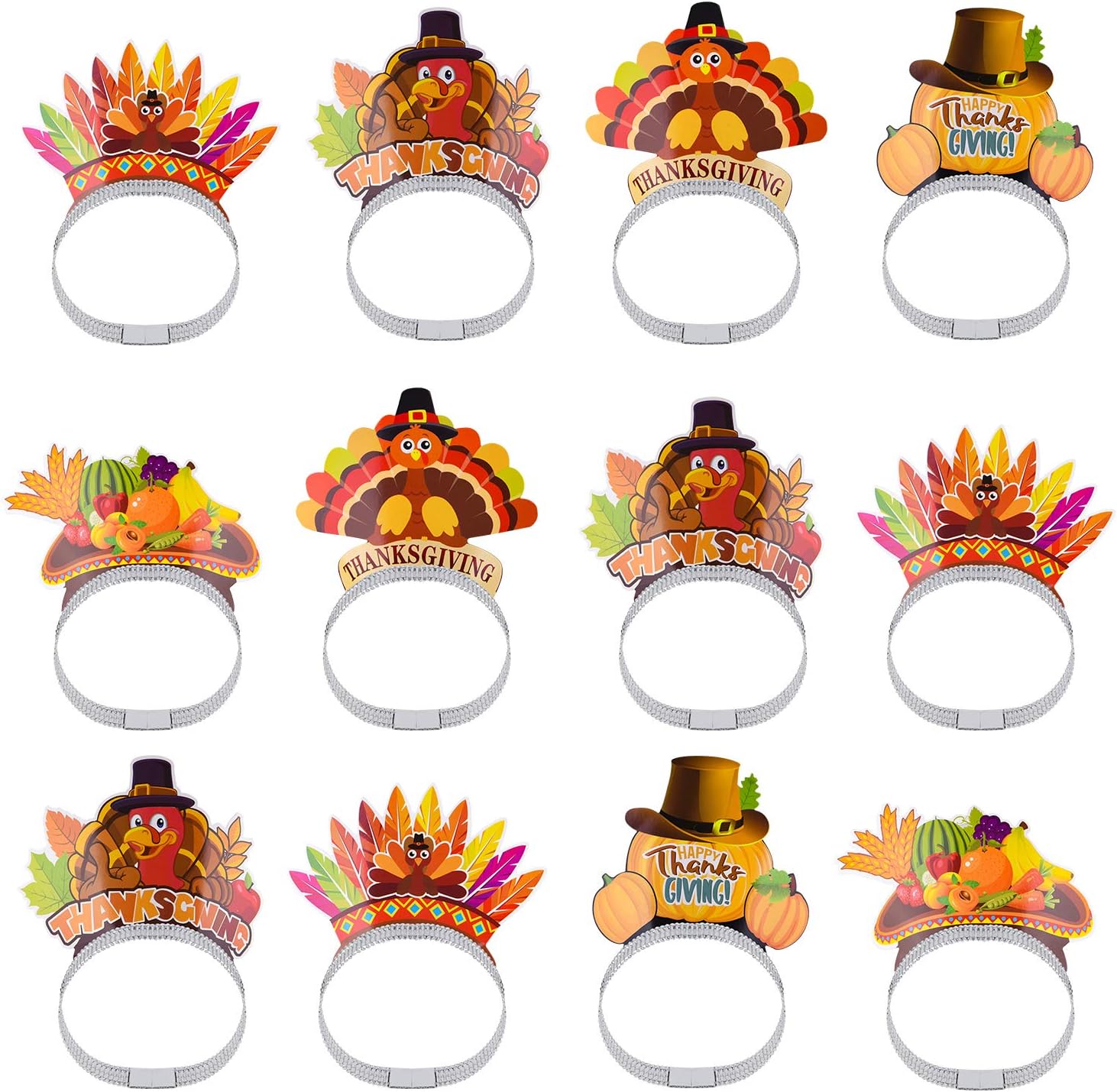 ASTARON 12 Pieces Thanksgiving Headbands for Thanksgiving Decorations, Thanksgiving Turkey Headbands for Thanksgiving Dinner Decor Thanksgiving Party Supplies-0