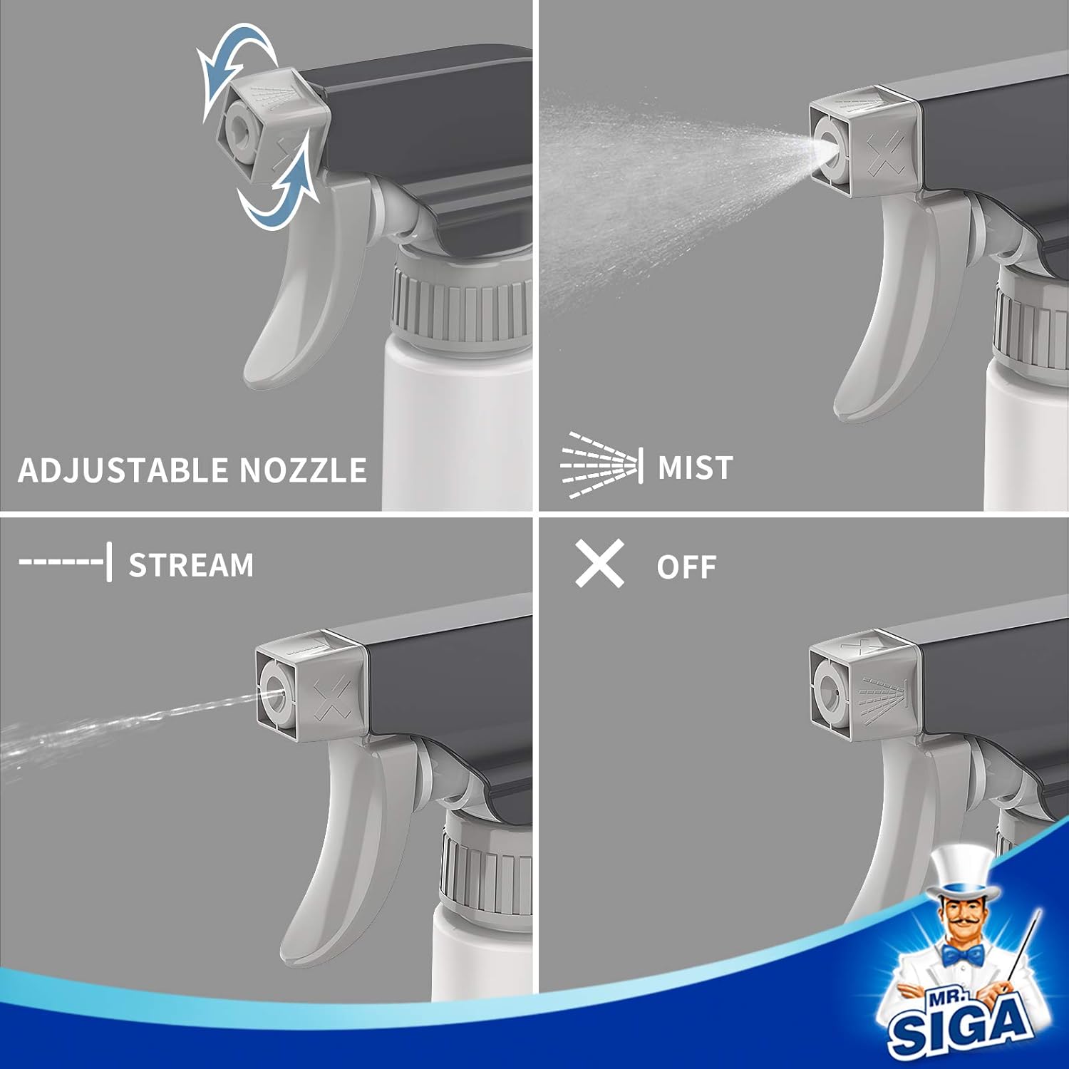 MR.SIGA 16 oz Plastic Spray Bottles for Cleaning Solutions, HDPE Commercial Grade Refillable Spray Bottles with Measurements and Adjustable Leak Proof Nozzle, 3 Pack-4