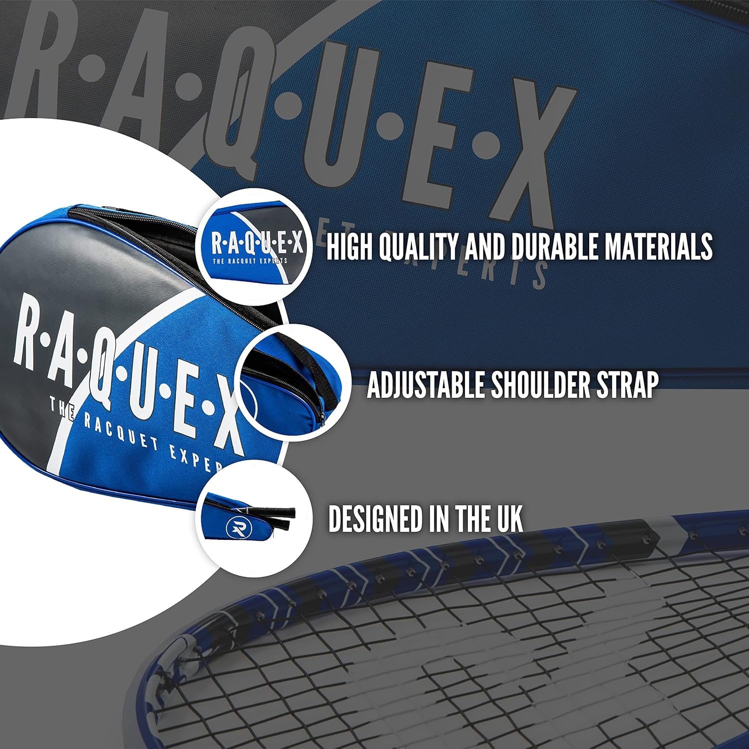 Raquex Racket Bag - for 1, 2 or 3 Squash or Badminton Racquets - Great British Design-3