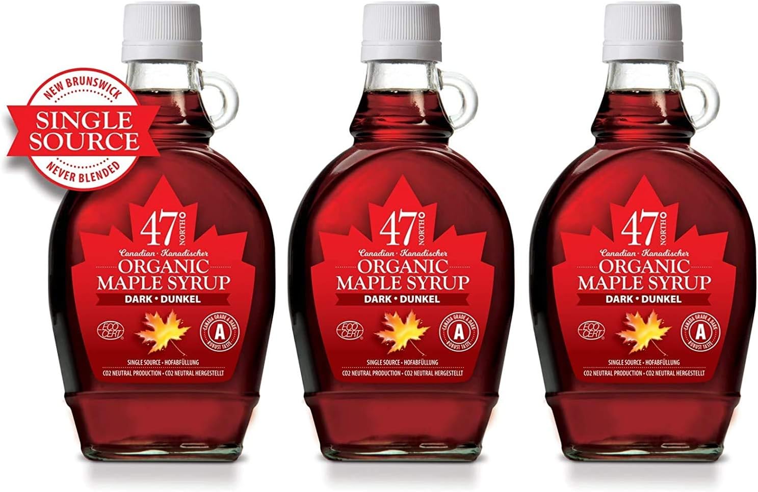 47° North Single Source Organic Canadian Maple Syrup Grade A (3x 250g, Dark Robust)-0