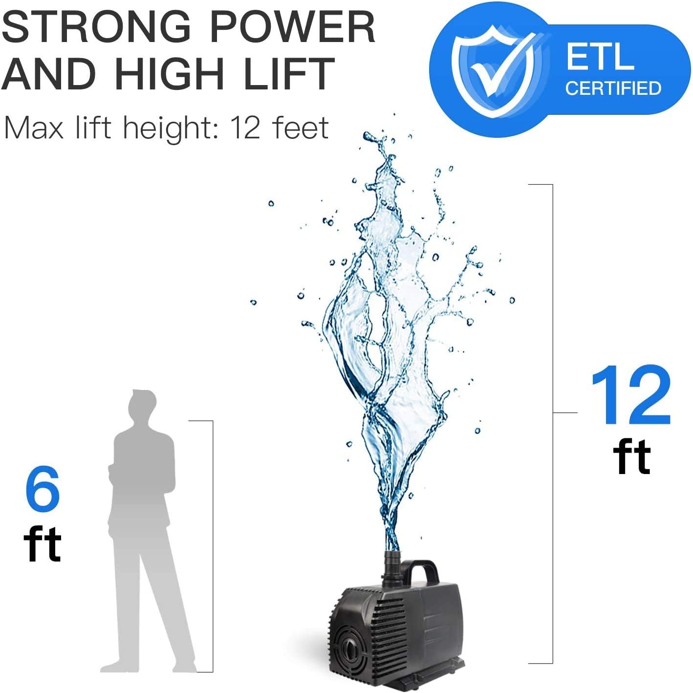 Simple Deluxe 1056GPH (5000L/H,276W) UL Listed Submersible Pump, Water Pump for Fish Tank, Hydroponics, Aquaponics, Fountains, Ponds, Statuary, Aquariums & More-4