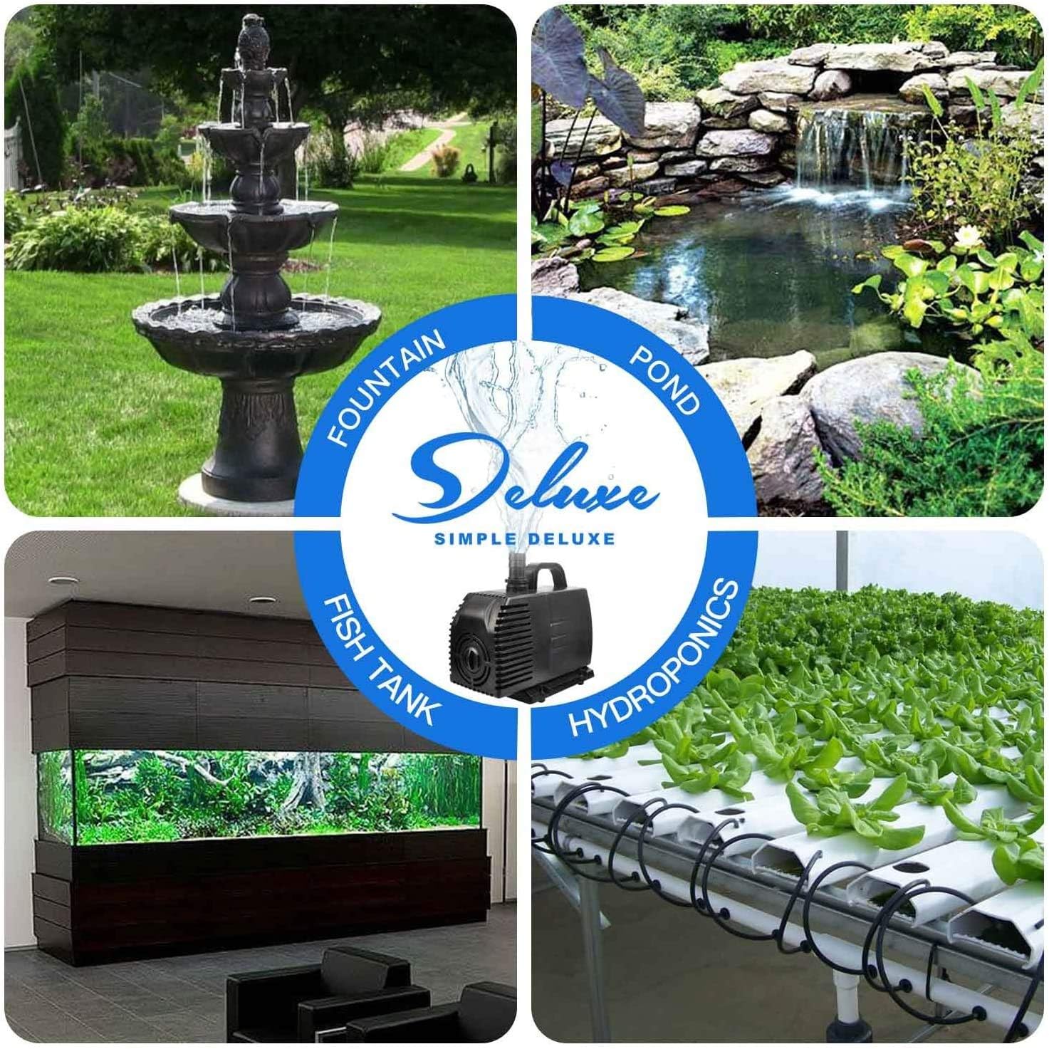 Simple Deluxe 1056GPH (5000L/H,276W) UL Listed Submersible Pump, Water Pump for Fish Tank, Hydroponics, Aquaponics, Fountains, Ponds, Statuary, Aquariums & More-5