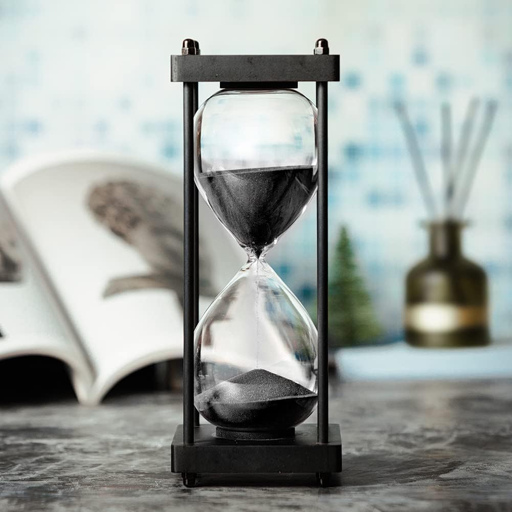 Hourglass Timer 60 Minute, Black Wooden Frame Decorative Sand Timer (Black Sand, Large Size)-1