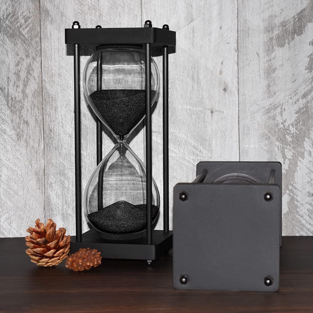 Hourglass Timer 60 Minute, Black Wooden Frame Decorative Sand Timer (Black Sand, Large Size)-3