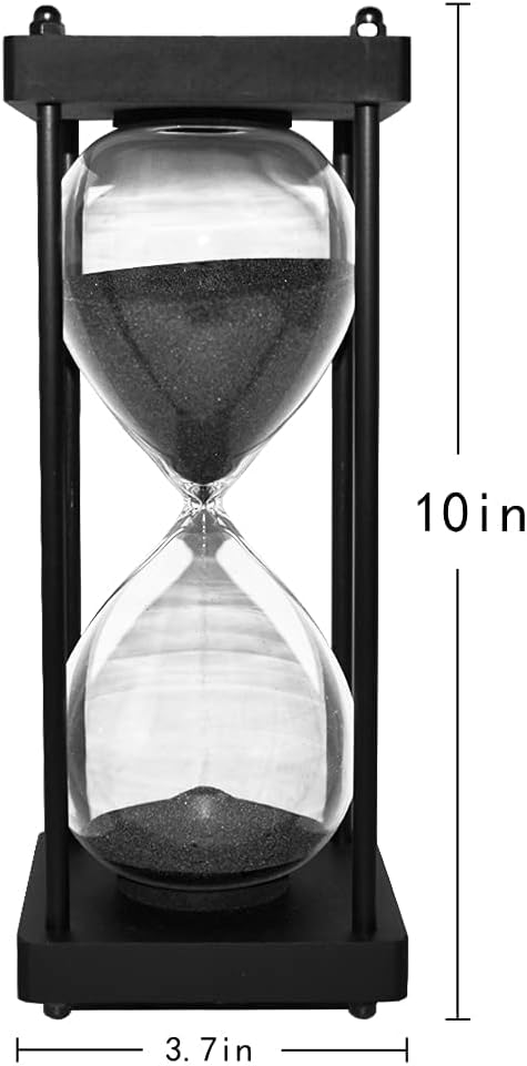 Hourglass Timer 60 Minute, Black Wooden Frame Decorative Sand Timer (Black Sand, Large Size)-4