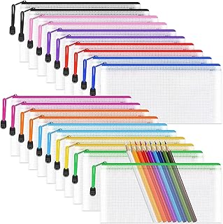 Mesh Pencil Pouch Zipper File Bags, 20PCS Clear Pencil Case Plastic Wallets Folders Waterproof Travel Storage Pouch for School Supplies, Bills, Cosmetics, Stationery and Travel Accessories,10 Colours